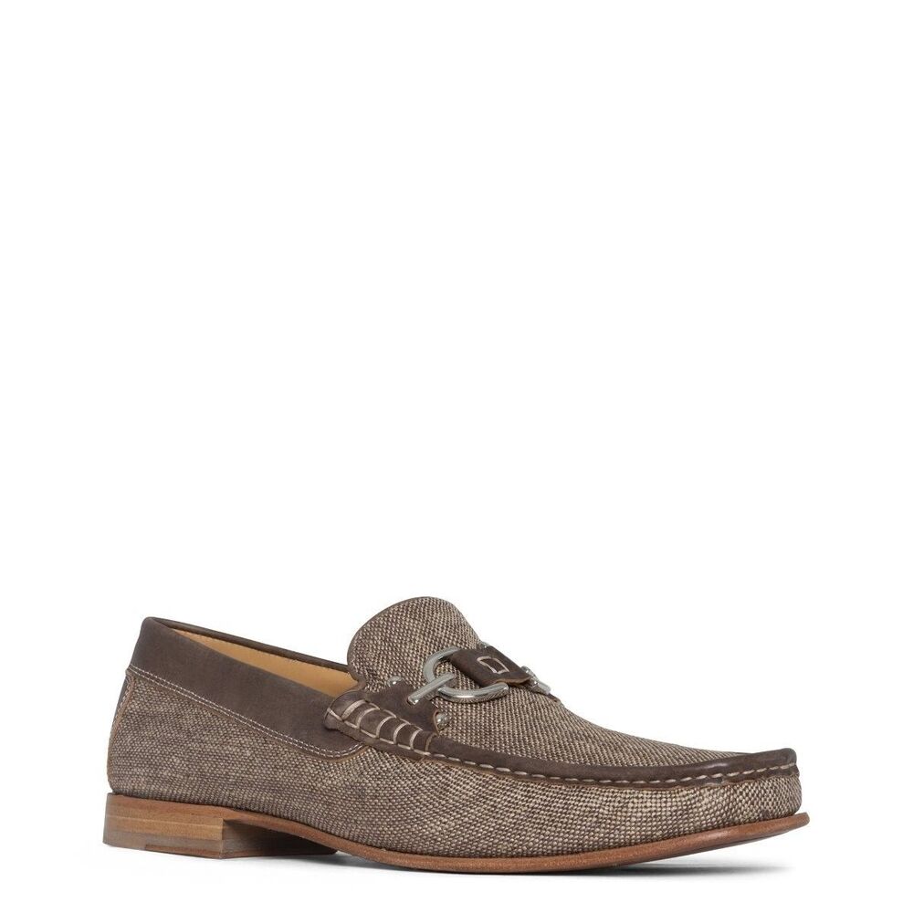 Sz 13 - Donald J. Pliner Brown Canvas Slip-On Driving Horsebit Loafer Shoes Mens